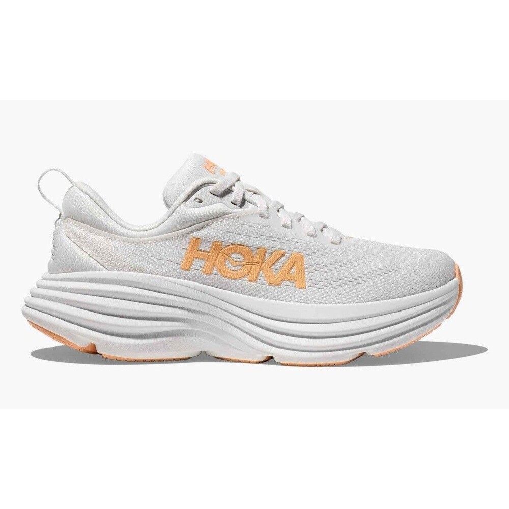 Hoka One One White and Peach Athletic Running Shoes